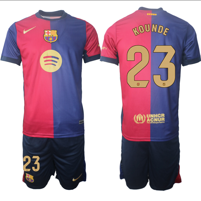 Men 2024-2025 Club Barcelona home Red blue #23 Soccer Jersey